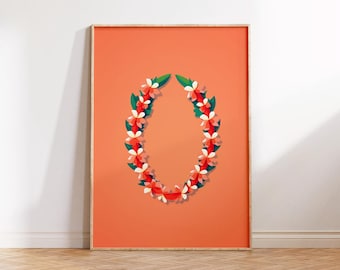 HAWAIIAN LEI Orange | Flower Wall Art | Home Decor | Poster | Floral Print