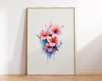 FLOR DE HIBISCO / Melocotón / Arte de pared / Decoración del hogar / Impresión / Floral / Tropical