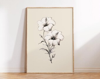 FLOR DE HIBISCO / Blanco / Estampado tropical / Arte de pared /