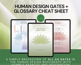 Cancelli di Human Design + Foglio informativo sul glossario (una semplice suddivisione di tutti i 64 cancelli nel Bodygraph di Human Design)