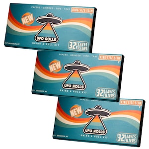 UFO Rolls Rolling Paper Kit: King Size Slim with Grinder & Tray (3-Pack)
