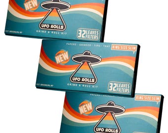 UFO Rolls Rolling Paper Kit: King Size Slim with Grinder & Tray (3-Pack)