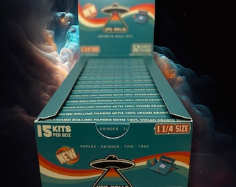 Kits Grind & Roll de UFO Rolls - Caja de 15 paquetes de papel de liar [Tamaño 1 1/4]