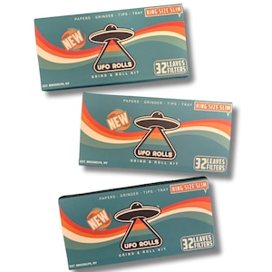 UFO Rolls Rolling Paper Kit: King Size Slim with Grinder & Tray (3-Pack)