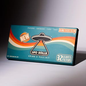 UFO Rolls Rolling Paper Kit with Grinder and Tray, King Size Slim, 32 Leaves