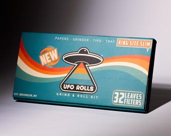 Kit de papel de liar UFO Rolls con molinillo y bandeja, tamaño king slim, 32 hojas