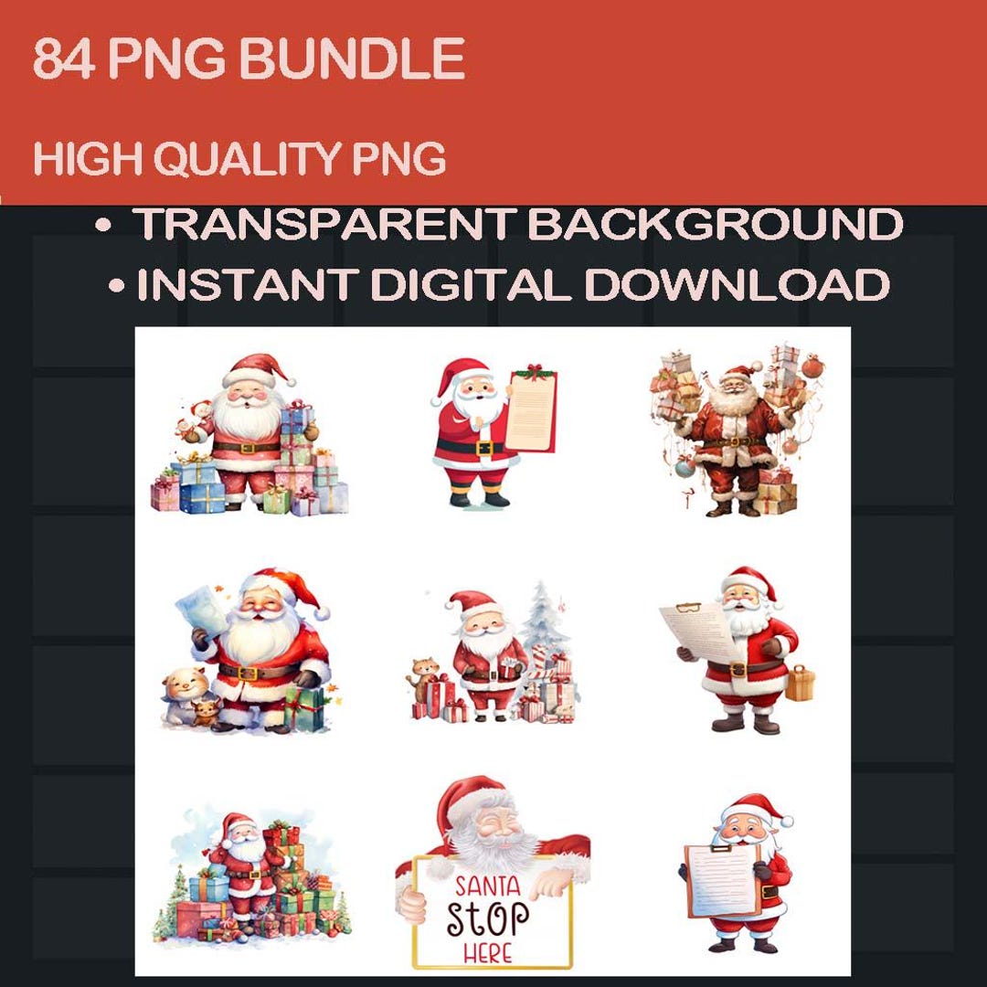 84 Santa Claus Clipart Bundle • Christmas PNG • Cute Santa ...