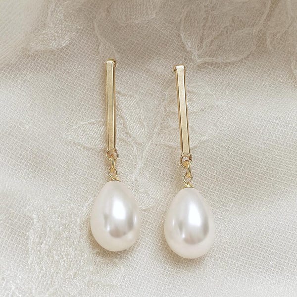 Boucles d'oreilles pendantes en lingot d'or, boucles d'oreilles de mariée élégantes, boucles d'oreilles de demoiselle d'honneur minimalistes, bijoux de mariage, boucles d'oreilles minimalistes modernes, cadeaux