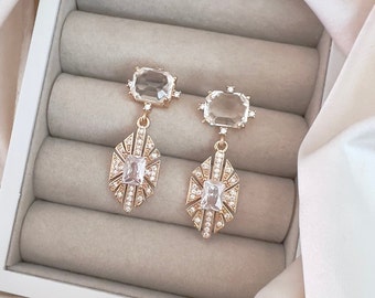 Art deco crystal earrings, statement crystal earrings, bridal earrings, elegant wedding earrings, sparkle earrings, iridescent earrings