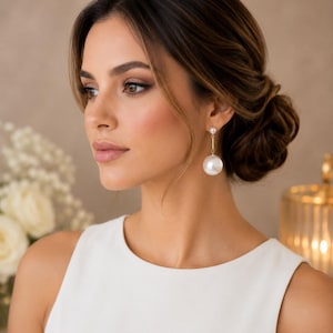 Large Pearl Drop Earrings, Bridal Pearl Earrings, Statement Wedding Earrings, Oversized Dangle Earrings, Elegant Bridal Jewelry, Gifts