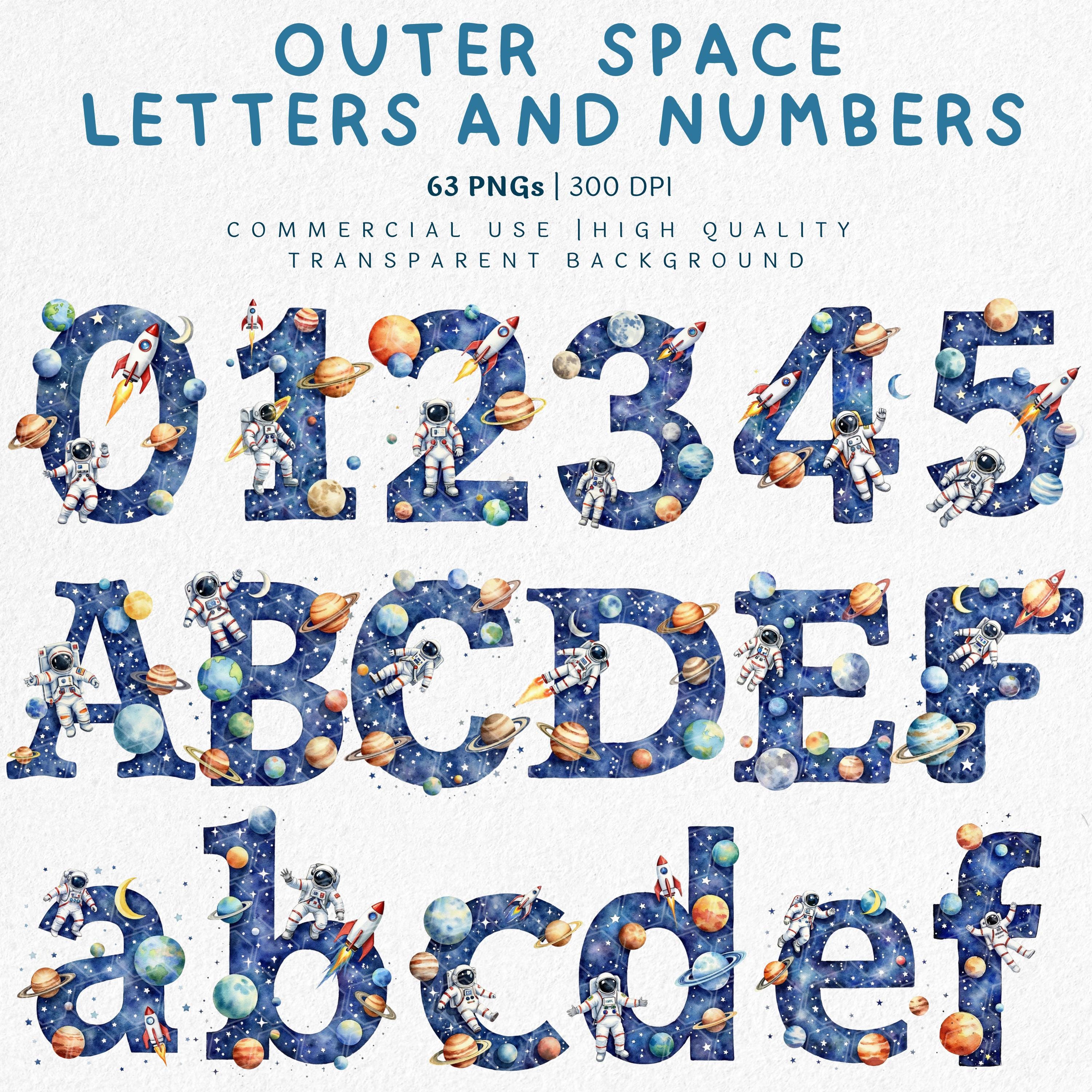 Watercolor Outer Space Letters and Numbers Clipart | Alphabet PNG ...