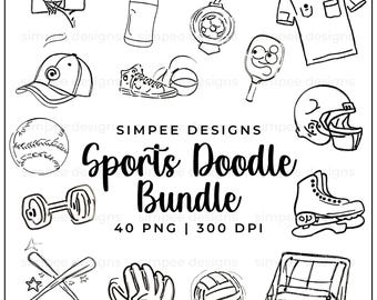 Sports Doodle Clipart Bundle: Hand-Drawn PNG (Digital Download)