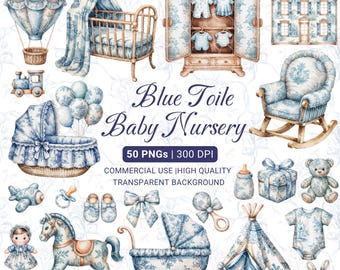 Blue Toile Baby Nursery Clipart |  French Toile de Jouy PNG | Digital Downloads