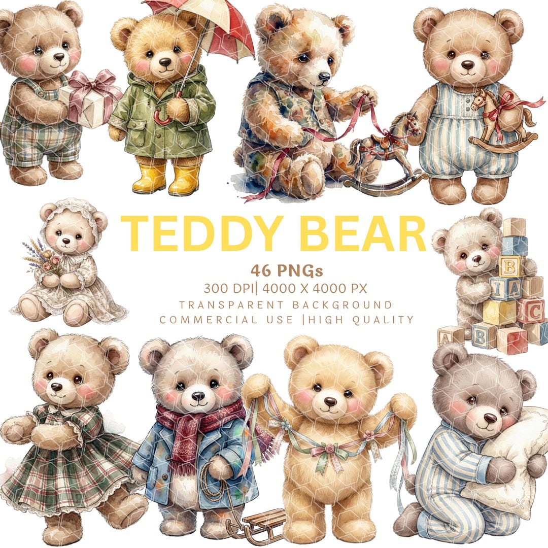 Teddy Bear Clipart PNG | Baby Shower Graphics | Nursery Wall Art ...