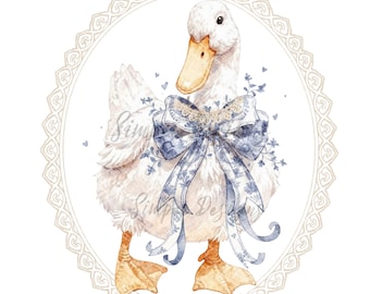 Blauwe Toile Coquette Goose, png PNGEgg | Sublimatieontwerp | Digitale downloads