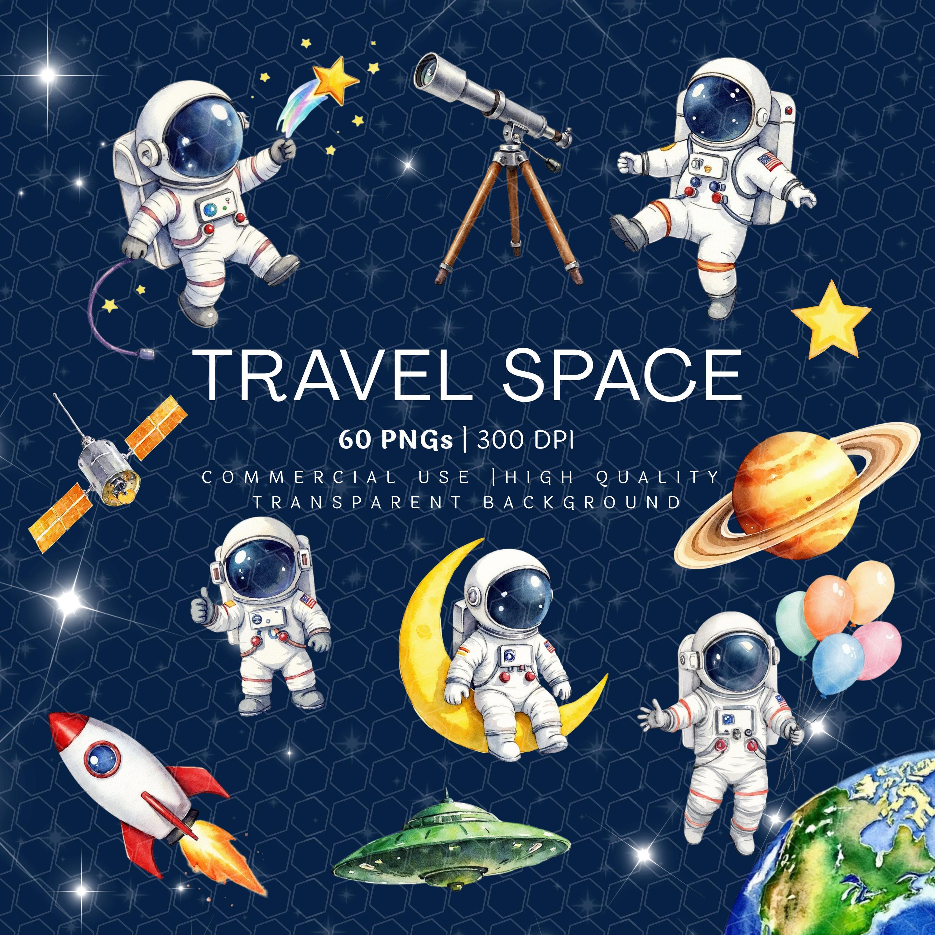 Watercolor Astronaut Clipart Bundle | Outer Space Planets Rocket Pngs ...