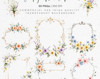 Vintage Floral Line Art - Wedding Clipart PNG | Rococo Victorian Frames | Digital Downloads