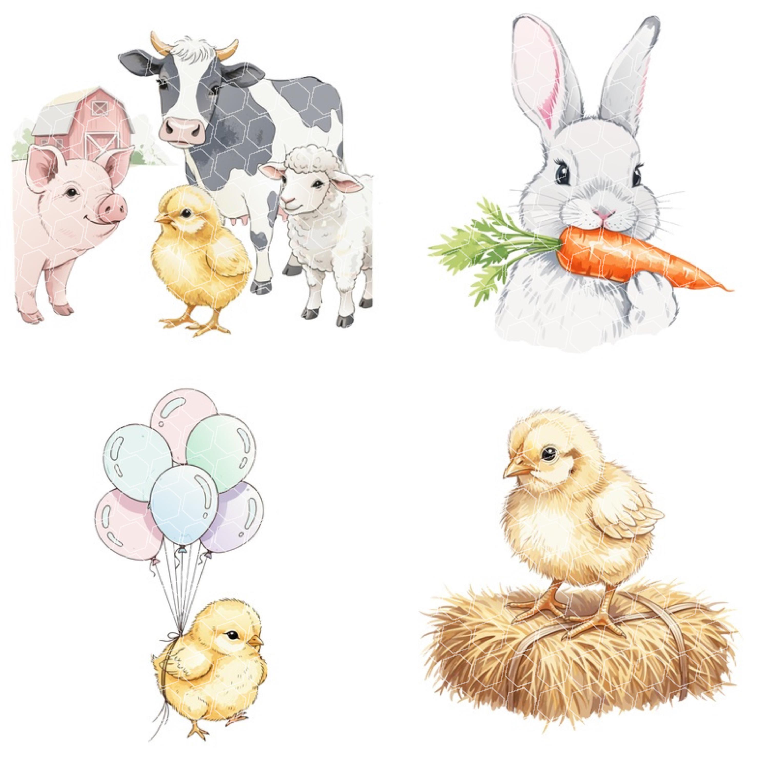 Watercolor Farm Animals Clipart PNG | Farmyard Nursery Graphics ...