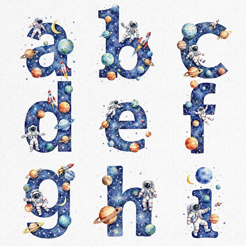 Number Seven Space Lettering Watercolor Outer Space Letters and Numbers Clipart | Alphabet PNG ...