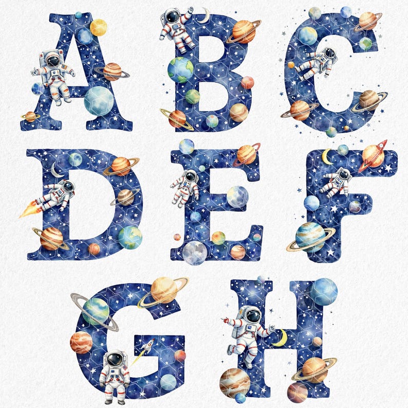 Watercolor Outer Space Letters and Numbers Clipart | Alphabet PNG ...