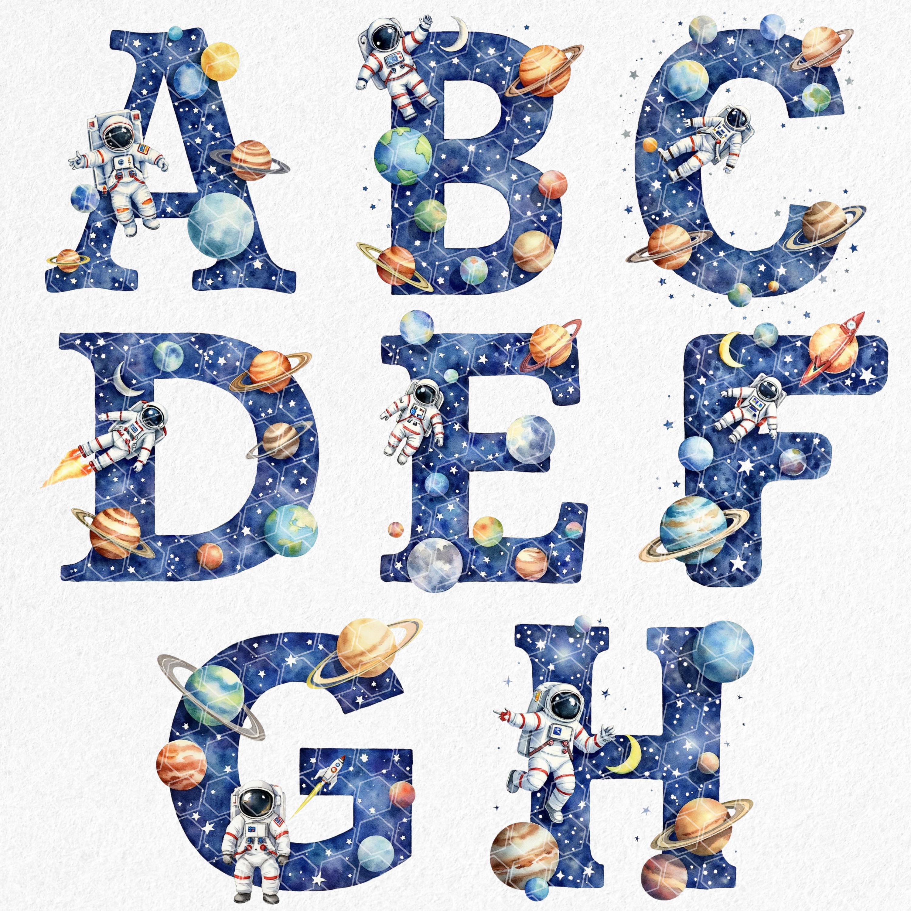 Watercolor Outer Space Letters and Numbers Clipart | Alphabet PNG ...
