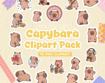 Cute Capybara Clipart Bundle | Planner Stickers (PNG Digital Download)