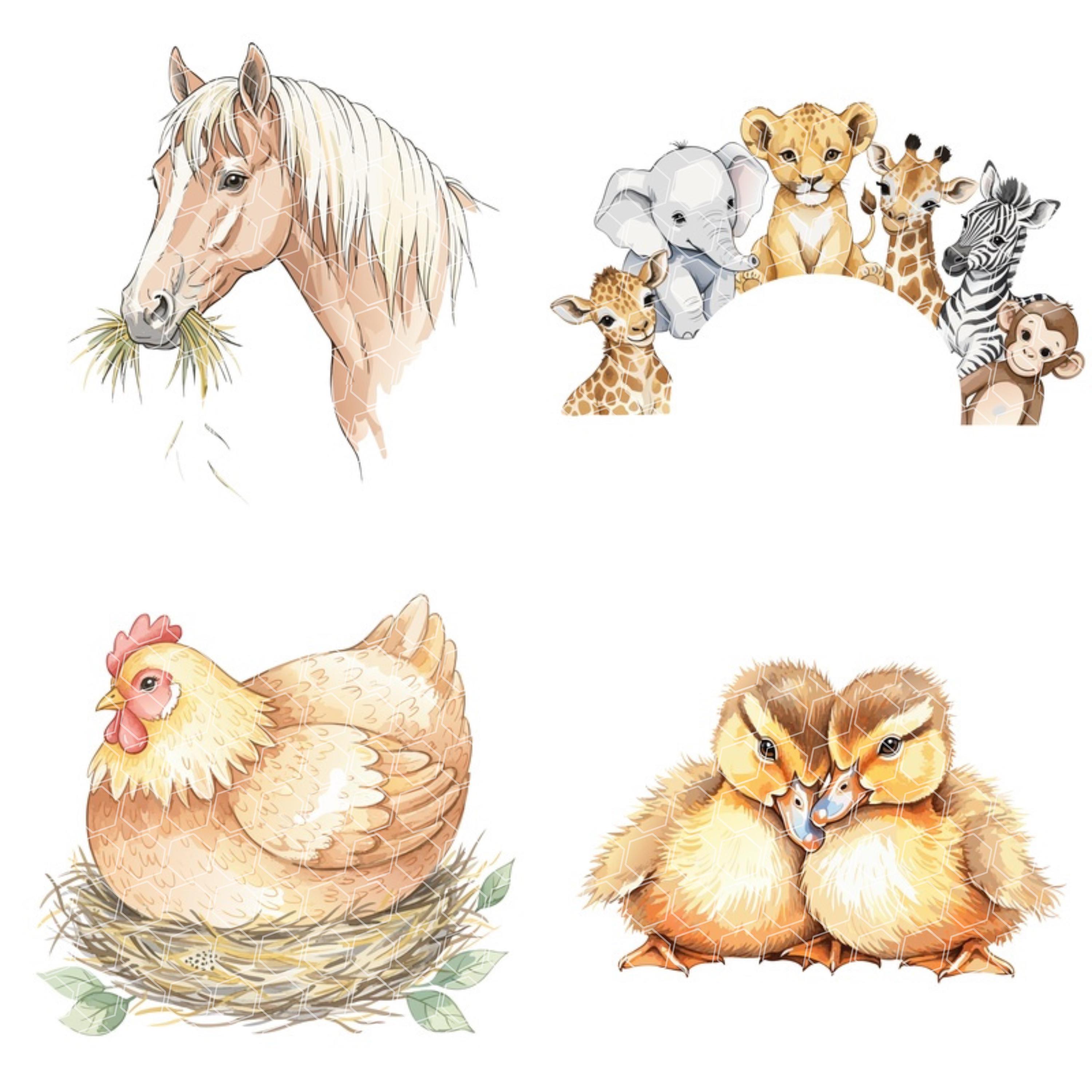 Watercolor Farm Animals Clipart PNG | Farmyard Nursery Graphics ...