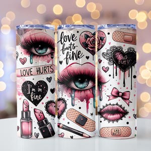 Envoltura de vaso con estética gótica de chica triste y amor emo, PNG, diseño de vaso con temática gótica glamorosa para vaso recto delgado de 20 oz, descarga instantánea
