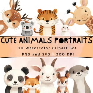 Watercolor Cute Animals Clipart Bundle Printable Sublimation Editable SVG Animal Animal PNG Baby Shower Download Zoo Clipart Nursery Gift