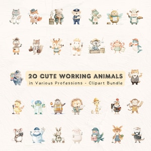 Paquete de imágenes prediseñadas de animales lindos de acuarela, animales imprimibles, SVG editables, animales, PNG, archivos para baby shower, imágenes prediseñadas de zoológico, imágenes de guardería, regalo
