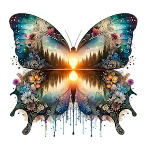 Boho Sonnenuntergang Schmetterling Zauberhafte Natur-inspirierte Mandala Art Sublimationsdesign - Digital Download PNG