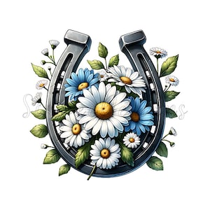 Watercolor Floral Horseshoe Clipart, Horse Lover Png, Horseshoe Flowers Png, Horseshoe Png, Sublimation Graphics, Western Clipart Set