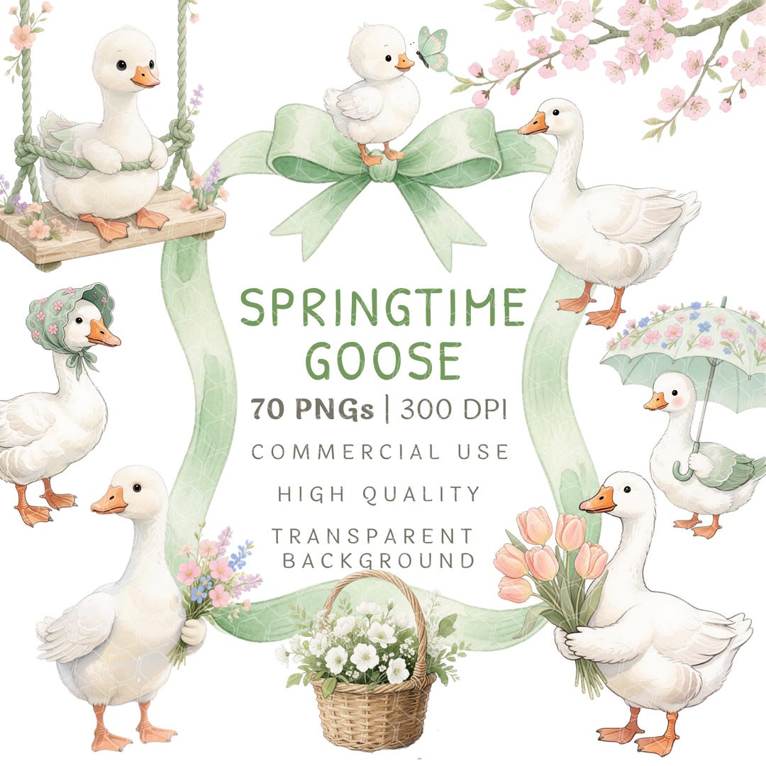 Springtime Goose Springtime Goose Watercolor PNG | Whimsical Spring Season Clipart ...