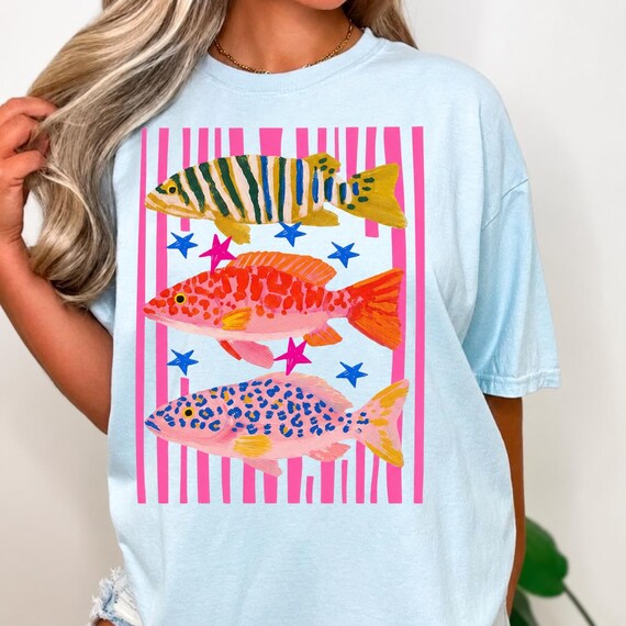 Retro Fish Lover Shirt, Colorful Fishing Tee, Vintage Angler Gift, Coastal Summer T-shirt