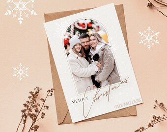 Plantilla de tarjeta de Navidad imprimible / Plantilla de tarjeta de Navidad con foto / Feliz Navidad / Navidad minimalista moderna / Foto de arco / Tarjeta de 5"x7"