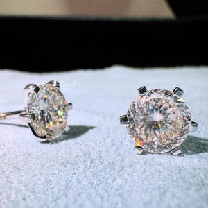 Round Portuguese Cut Moissanite Earring 1 + 1 Ct Round Cut Stud Earring White Gold Portuguese Moissanite Stud Earring Diamond Earring Gift