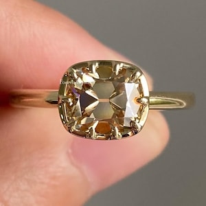 Old European Champagne Moissanite Ring Bezel Set Cushion Cut Ring 2.00 Ct Antique Cushion Cut Moissanite Solitaire Ring Old Mine Cut Ring