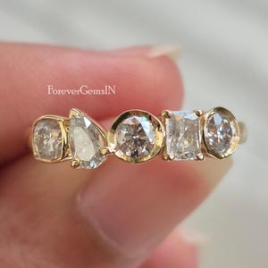 Multi Stone Moissanite Band Five Stone Wedding Band 2.00 Ctw Cluster Moissanite Ring Half Eternity Diamond Band Bezel Set Engagement Ring