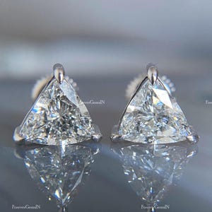 1 + 1 Ct Trillion Moissanite Studs Trillion Cut Stud Earring Triangle Cut Moissanite Earring Gold Solitaire Diamond Stud Earring For Woman