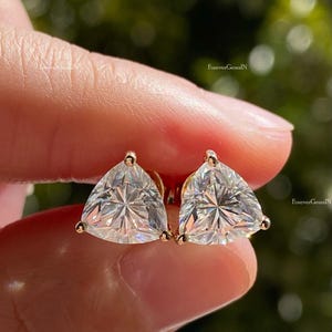 2 + 2 Ct Trillion Moissanite Earring Paired Moissanite Stud Earring Trillion Cut Stud Earring 14k Yellow Gold Diamond Stud Earring For Woman