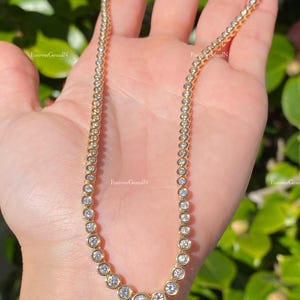 Round Moissanite Necklace Bezel Set Moissanite Tennis Necklace 15.00 Ctw Round Cut Diamond Necklace Solid Yellow Gold 18&quot; Necklace For Woman