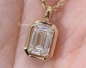 Smaragd Schliff Lab Diamant Anhänger Lünette Set Lab gewachsen Anhänger 2,00 Ct Smaragd Lab gewachsen Diamant Anhänger 14k Solid Gelbgold Hochzeitsgeschenk
