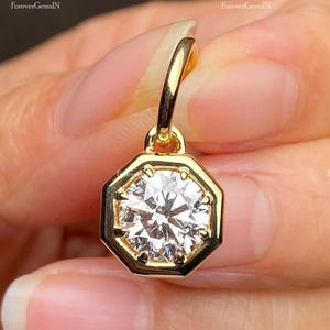 Round Moissanite Pendant Bezel Set Moissanite Pendant 2.50 Ct Round Cut Diamond Pendant For Woman 14k Solid Yellow Gold Anniversary Gift