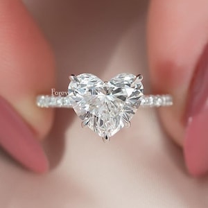 Heart Moissanite Ring Pave Set Engagement Ring 2.00 Ctw Heart Shape Moissanite Wedding Ring 14k White Gold Wedding Diamond Ring For Woman
