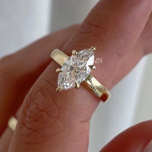 1.60 Ct Marquise Moissanite Diamond Ring Marquise Cut Moissanite Ring Thick Band Engagement Ring Solitaire Wedding Ring Simple Bridle Ring