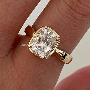 Bezel Set Moissanite Ring Elongated Cushion Cut Moissanite Ring 2.50 Ct Cushion Moissanite Engagement Ring Solitaire Diamond Wedding Ring