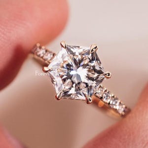 Hexagon Moissanite Ring Hidden Halo Wedding Ring 2.50 Ctw Hexagon Cut Engagement Ring Yellow Gold Antique Diamond Ring Bridle Ring For Woman