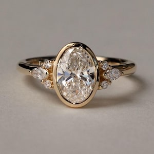 Oval Moissanite Ring Bezel Set Moissanite Engagement Ring 2.50 Ctw Oval Cut Moissanite Cluster Ring Yellow Gold Diamond Ring For Woman Gift