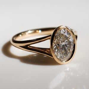 Oval Moissanite Engagement Ring Bezel Set Moissanite Ring 2.00 Ct Oval Cut Moissanite Diamond Ring 14k Yellow Gold Solitaire Wedding Ring