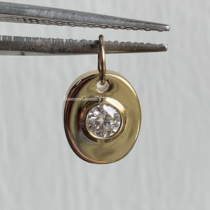 0.50 Ct Round Moissanite Pendant Bezel Set Moissanite Pendant Solid Yellow Gold Diamond Pendant For Woman Moissanite Charm Wedding Gift VVS1